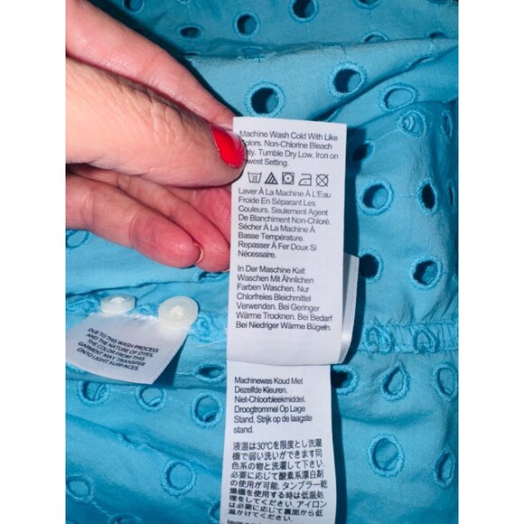 J.Crew Baby Blue Classic Eyelet Button-Up Shirt Long Sleeve Cotton 8 Sustainable - Picture 8 of 11